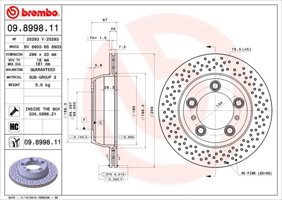 

BREMBO brzdový kotouč 09.8998.11, sada 2 ks