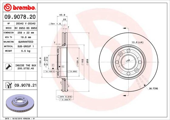 

BREMBO brzdový kotouč 09.9078.21, sada 2 ks