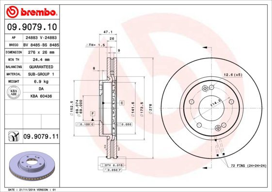 

BREMBO brzdový kotouč 09.9079.11, sada 2 ks