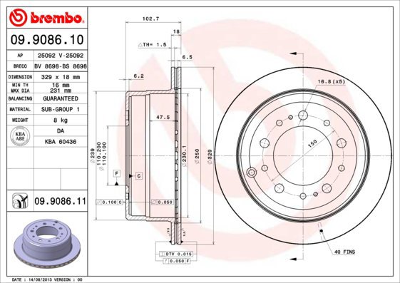 

BREMBO brzdový kotouč 09.9086.11, sada 2 ks