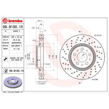 

BREMBO brzdový kotouč 09.9130.1X, sada 2 ks