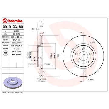 

BREMBO brzdový kotouč 09.9133.81, sada 2 ks