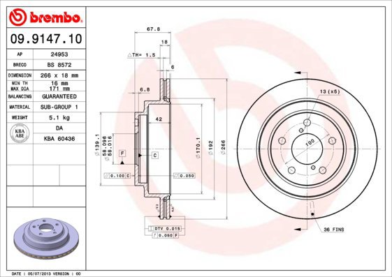 

BREMBO brzdový kotouč 09.9147.10, sada 2 ks