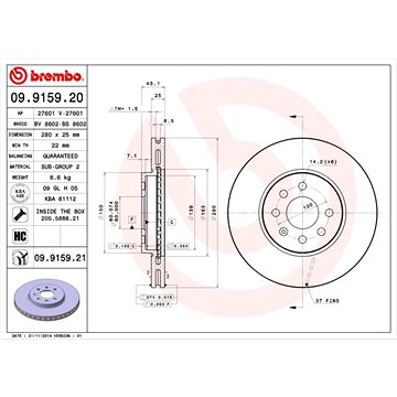 

BREMBO brzdový kotouč 09.9159.21, sada 2 ks