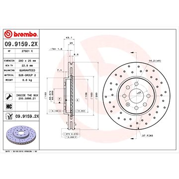 

BREMBO brzdový kotouč 09.9159.2X, sada 2 ks