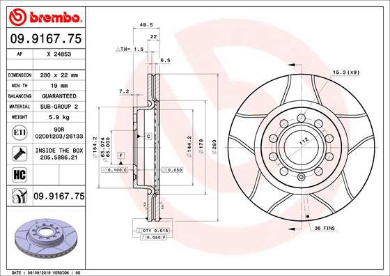 

BREMBO Kotouč brzd OC2 280 BREMBO MAX 09.9167.75, sada 2 ks