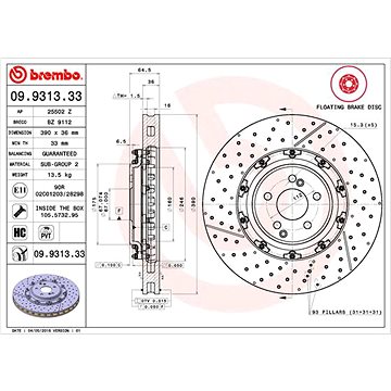

BREMBO brzdový kotouč 09.9313.33, sada 2 ks