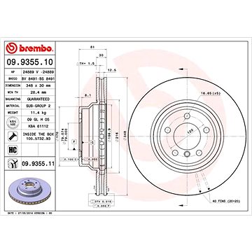 

BREMBO brzdový kotouč 09.9355.11, sada 2 ks