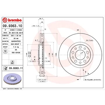 

BREMBO brzdový kotouč 09.9363.11, sada 2 ks