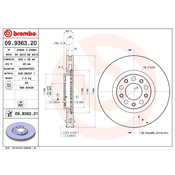 

BREMBO brzdový kotouč 09.9363.21, sada 2 ks