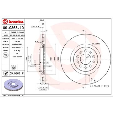 

BREMBO brzdový kotouč 09.9365.11, sada 2 ks