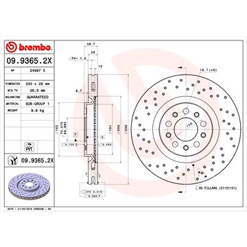 

BREMBO brzdový kotouč 09.9365.2X, sada 2 ks