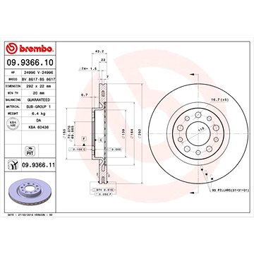 

BREMBO brzdový kotouč 09.9366.11, sada 2 ks