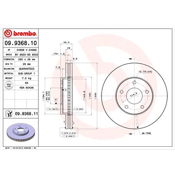 

BREMBO brzdový kotouč 09.9368.11, sada 2 ks