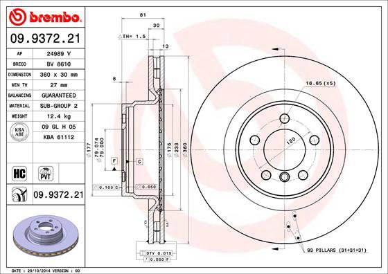 

BREMBO brzdový kotouč 09.9372.21, sada 2 ks