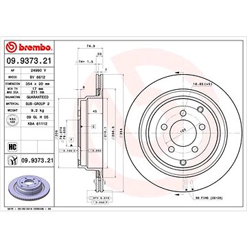 

BREMBO brzdový kotouč 09.9373.21, sada 2 ks