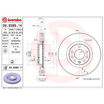 

BREMBO brzdový kotouč 09.9399.11, sada 2 ks