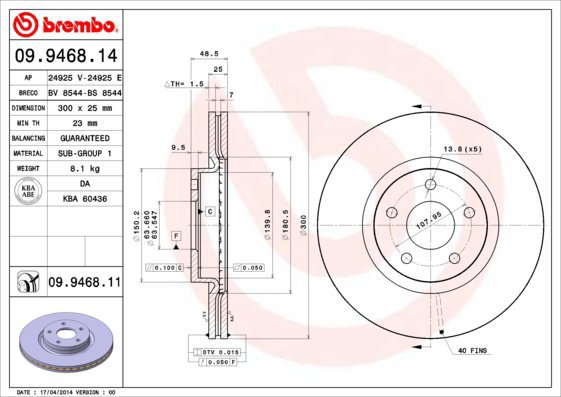 

BREMBO brzdový kotouč 09.9468.11, sada 2 ks