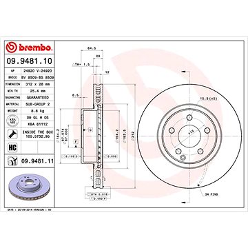 

BREMBO brzdový kotouč 09.9481.11, sada 2 ks