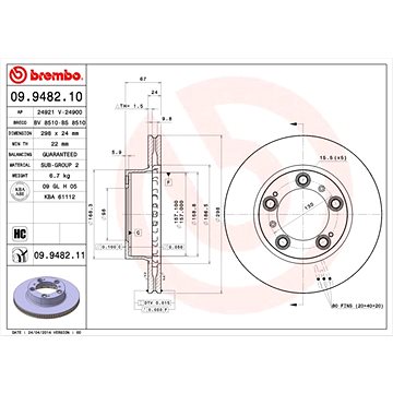 

BREMBO brzdový kotouč 09.9482.11, sada 2 ks