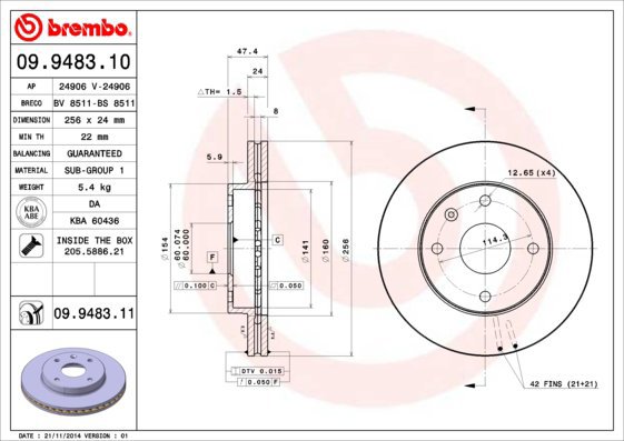 

BREMBO brzdový kotouč 09.9483.11, sada 2 ks