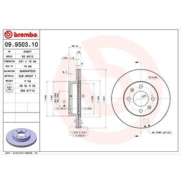 

BREMBO brzdový kotouč 09.9503.10, sada 2 ks
