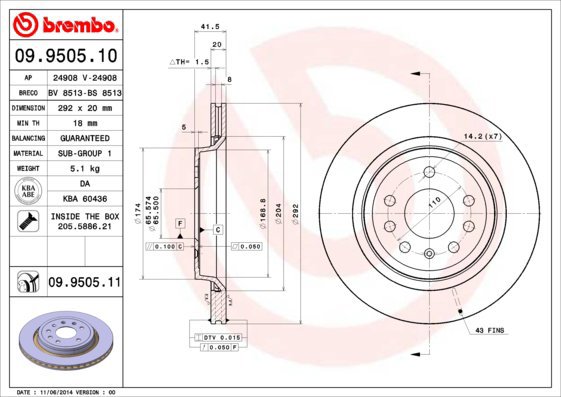 

BREMBO brzdový kotouč 09.9505.11, sada 2 ks