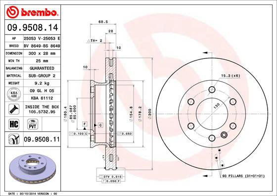 

BREMBO brzdový kotouč 09.9508.11, sada 2 ks