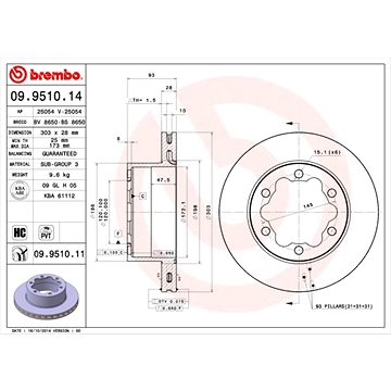 

BREMBO brzdový kotouč 09.9510.11, sada 2 ks