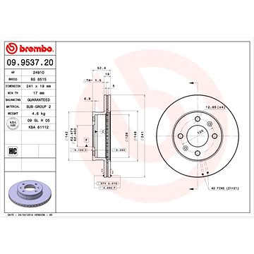 

BREMBO brzdový kotouč 09.9537.20, sada 2 ks