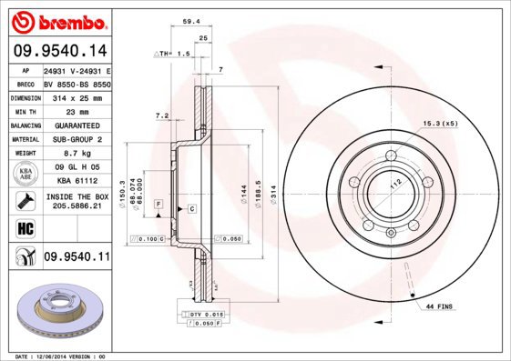 

BREMBO brzdový kotouč 09.9540.11, sada 2 ks