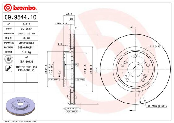 

BREMBO brzdový kotouč 09.9544.11, sada 2 ks