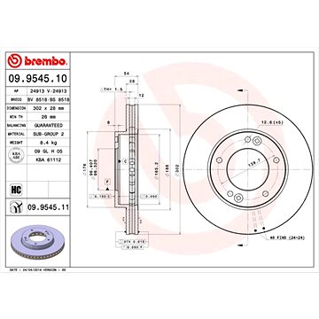 

BREMBO brzdový kotouč 09.9545.11, sada 2 ks