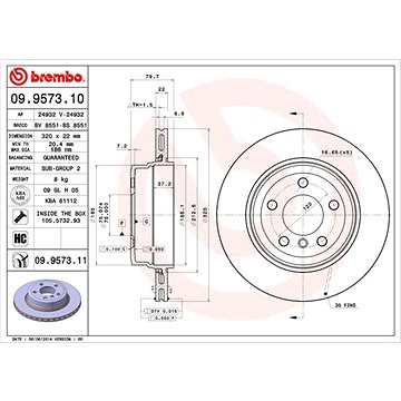 

BREMBO brzdový kotouč 09.9573.11, sada 2 ks