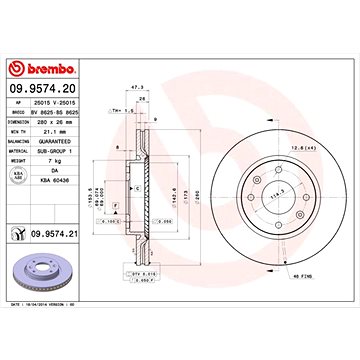 

BREMBO brzdový kotouč 09.9574.21, sada 2 ks