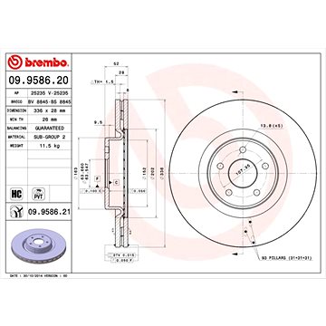 

BREMBO brzdový kotouč 09.9586.21, sada 2 ks