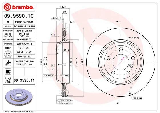

BREMBO brzdový kotouč 09.9590.11, sada 2 ks