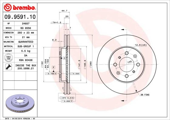 

BREMBO brzdový kotouč 09.9591.10, sada 2 ks