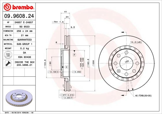 

BREMBO brzdový kotouč 09.9608.24, sada 2 ks