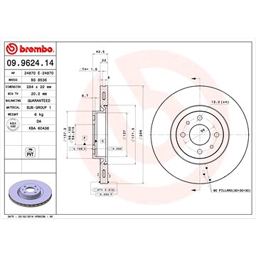 

BREMBO brzdový kotouč 09.9624.14, sada 2 ks