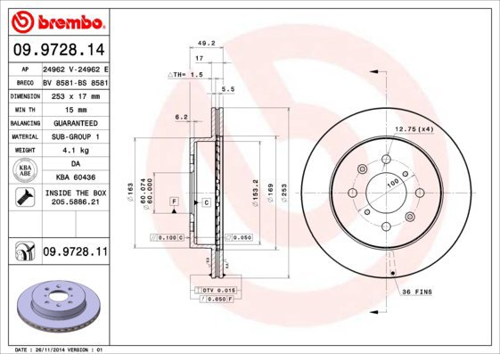 

BREMBO brzdový kotouč 09.9728.11, sada 2 ks