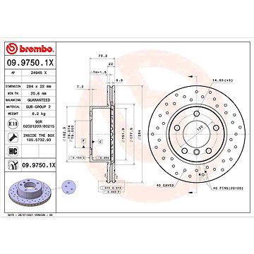 

BREMBO brzdový kotouč 09.9750.1X, sada 2 ks