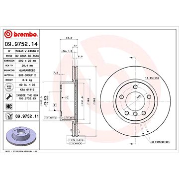 

BREMBO brzdový kotouč 09.9752.11, sada 2 ks