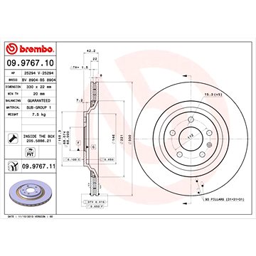 

BREMBO brzdový kotouč 09.9767.11, sada 2 ks