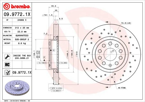 

BREMBO brzdový kotouč 09.9772.1X, sada 2 ks