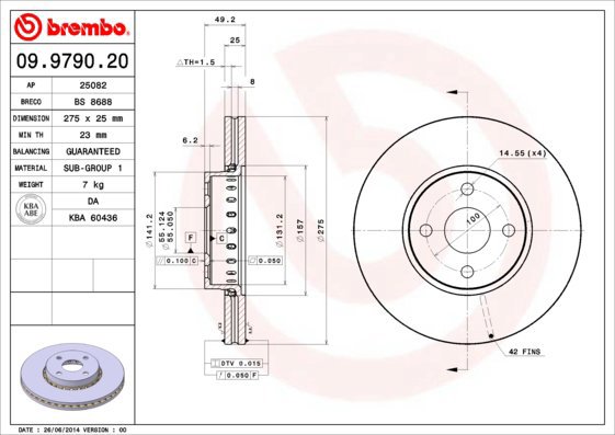 

BREMBO brzdový kotouč 09.9790.20, sada 2 ks