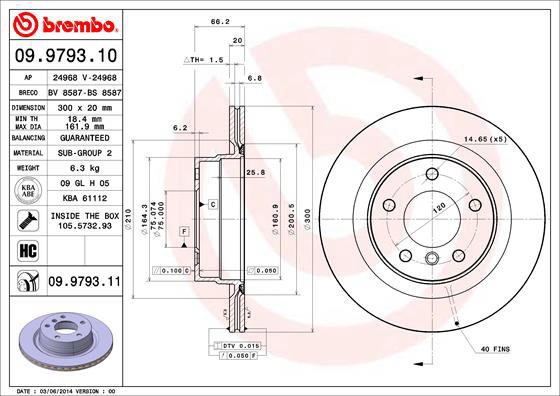

BREMBO brzdový kotouč 09.9793.11, sada 2 ks