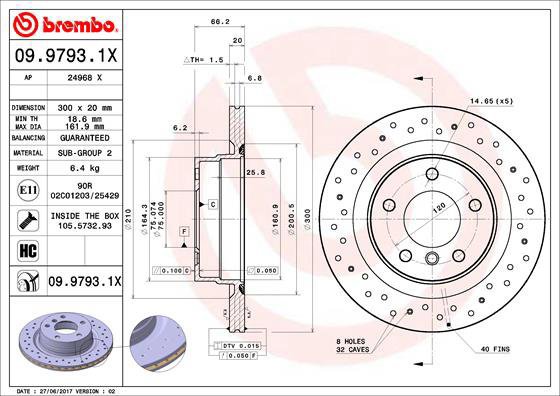 

BREMBO brzdový kotouč 09.9793.1X, sada 2 ks