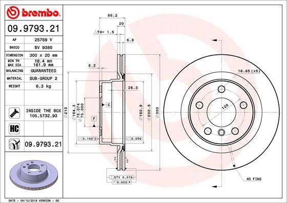 

BREMBO brzdový kotouč 09.9793.21, sada 2 ks