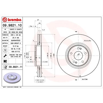 

BREMBO brzdový kotouč 09.9821.11, sada 2 ks